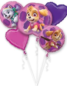 Paw Patrol Ballonbuket  med 5 Folieballoner - Skye og Everest