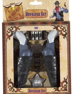 Cowboypakke med To Pistoler, Hylstre og Sheriff-Stjerne