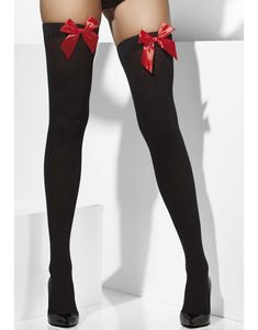 Strømper m/Rød Sløjfe - Sort