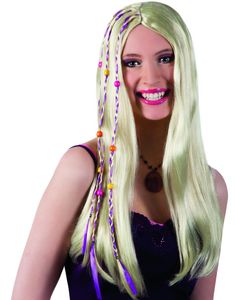 Blond Hippieparyk med Lilla Striber og Perler