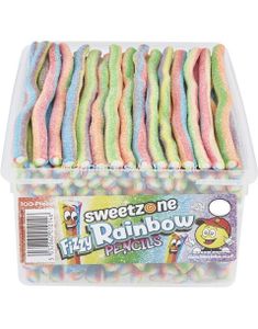 DATO PRODUKT - 100 stk Sweetzone Fizzy Rainbow Pencils / Slikstænger - Halal Certificeret (03.04.2026)