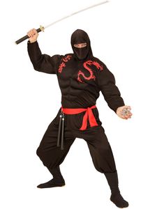 Sort Ninjakostume med Muskeldragt