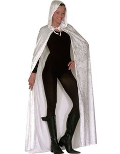 Hvid Velour Kappe m/Hætte - 150 cm