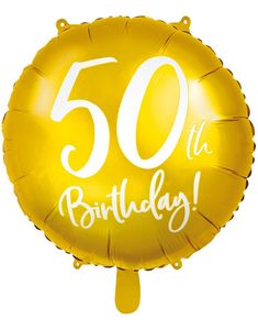 50th Birthday - Rund Guldfarvet Folieballon 45 cm