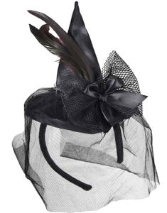 Sort Hårbøjle m/Heksehat & Røde Fjer