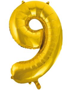 Tallet 9 - Guldfarvet JUMBO Folieballon 86 cm