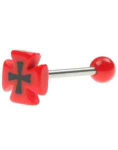 Tungepiercing med Rødt Ridder Kors Kugle