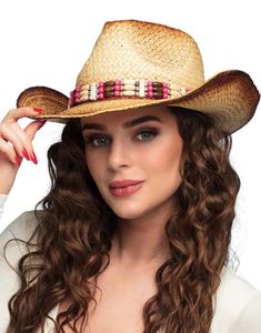 Cowboyhatt i Strå med Perledetaljer