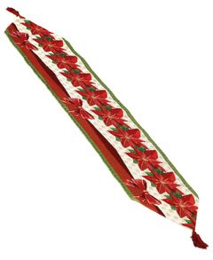 Rød Vævet Bordløber med Juleblomst Motiver 137x33 cm