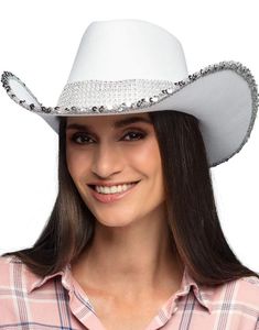 Hvid Cowboyhat med Sølv Paljetter