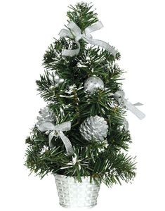 Lite Juletre med Sølvfargede Dekorasjoner 30 cm