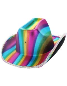 Regnbuefarget Cowboyhatt med LED Lys