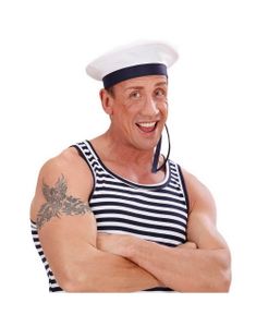 Sailor/Marinehat i Hvid med Blå Kant og Bånd
