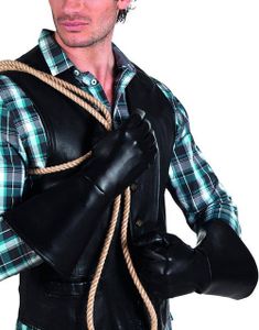 Sorte Lange Skind-Imiterede Handsker