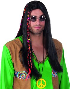 Sort Hippieparyk med Røde Striber og Perler