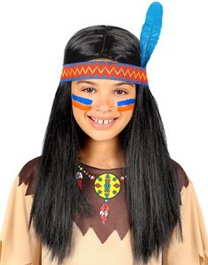 Sort Indianer Paryk til Børn med Pandebånd