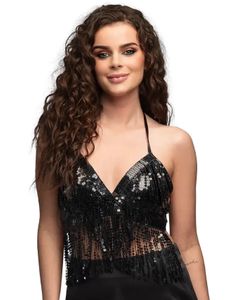 Paljetttopp med Frynser i Svart