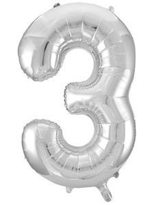 Tallet 3 - Sølvfarvet JUMBO Folieballon 86 cm