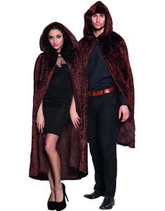 Brun Velourkappe med Stor Hætte 170 cm