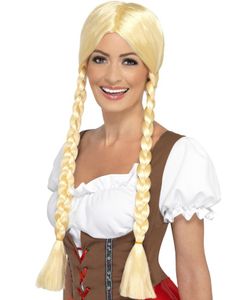 Blond Oktoberfest Paryk med Lange Fletninger