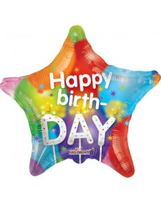 Happy Birthday - Stjerneformet Folieballon med Motiv af Balloner 46 cm