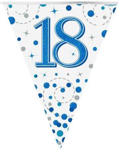 18-års Feiring Blå Holografisk Banner med 11 Flagg - 3,9 Meter