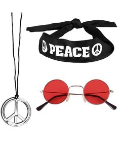 Hippiesæt - Pandebånd, Briller og Smykke