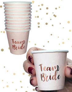 10 stk "Team Bride" Roséguld Shotglas i Papir - Polterabend