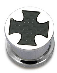 Sølvfarvet Piercing Plug med Sort Ridder Kors