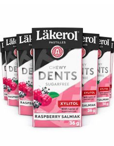 24 stk Läkerol Dents Raspberry Salmiak / Sukkerfri Pastiller med Hindbær- og Salmiaksmag - Hel æske 864 gram