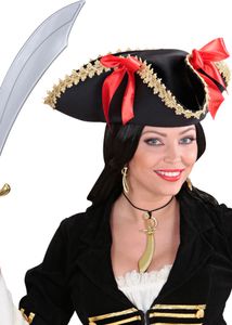 Trekantet Pirathat med Guldborder og Sløjfer