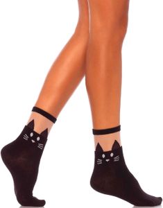 Søde Sorte Ankelsokker med Kat