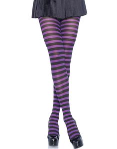 Stribede Sort og Lilla Strømpebukser - Plus Size