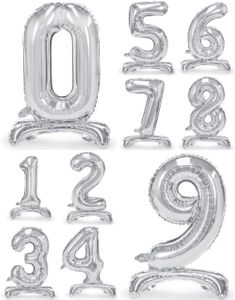 Velg Blant Tallene 1-9 - Sølvfargede Store Stående Folieballonger 70 cm