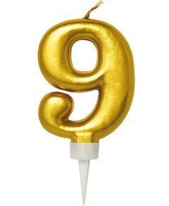 9 Tal - Guldfarvet Kagelys 11 cm