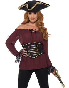 Bourgognerød Piratbluse og Mavebælte til Dame