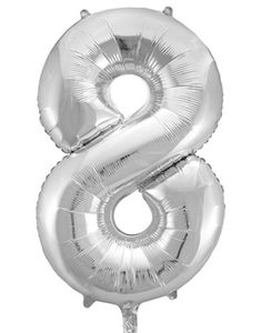 Tallet 8 - Sølvfarvet JUMBO Folieballon 86 cm