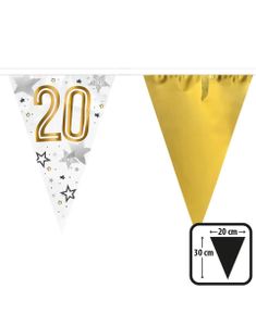 20-års Feiring Hvit og Gullfarget Banner 6 Meter