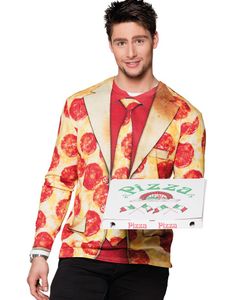 Fotorealistisk T-shirt med Pizza Tryk og Lange Ærmer