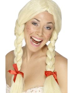 Blond Oktoberfestparyk med Fletninger og Sløjfer