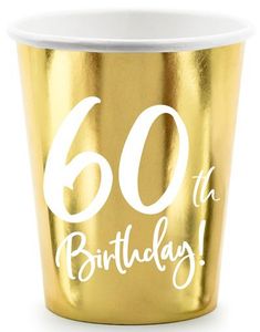 6 stk Metallisk Guldfarvet Papkrus - 60 år