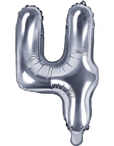 Tallet 4 - Sølvfarvet 35 cm Folieballon