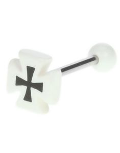 Tungepiercing med Hvidt Ridder Kors Kugle