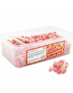 600 stykker Sweetshop Fizzy Strawberries - Æske med Sure Vingummijordbær 1,02 kg