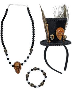Voodoo kostumesæt med Mini Hat og Smykker