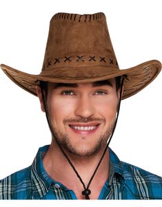 Skindimiteret Brun Høj Cowboyhat med Snor