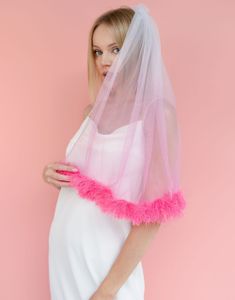 Brudeslør med Rosa Frynser 69 cm