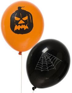 10 stk Sorte og Orange Balloner med Motiv