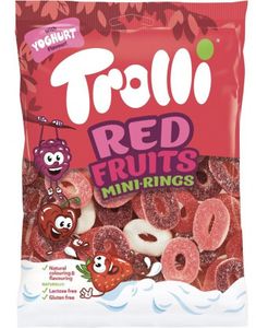 Trolli Red Fruits Mini Rings - Vingummiringer med Yoghurt og Bærsmaker 100 gram