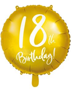 18 Års Fødselsdag - Rund Guldfarvet Folieballon 45 cm